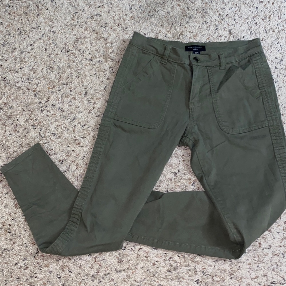 Banana Republic utility mid-rise olive jeans